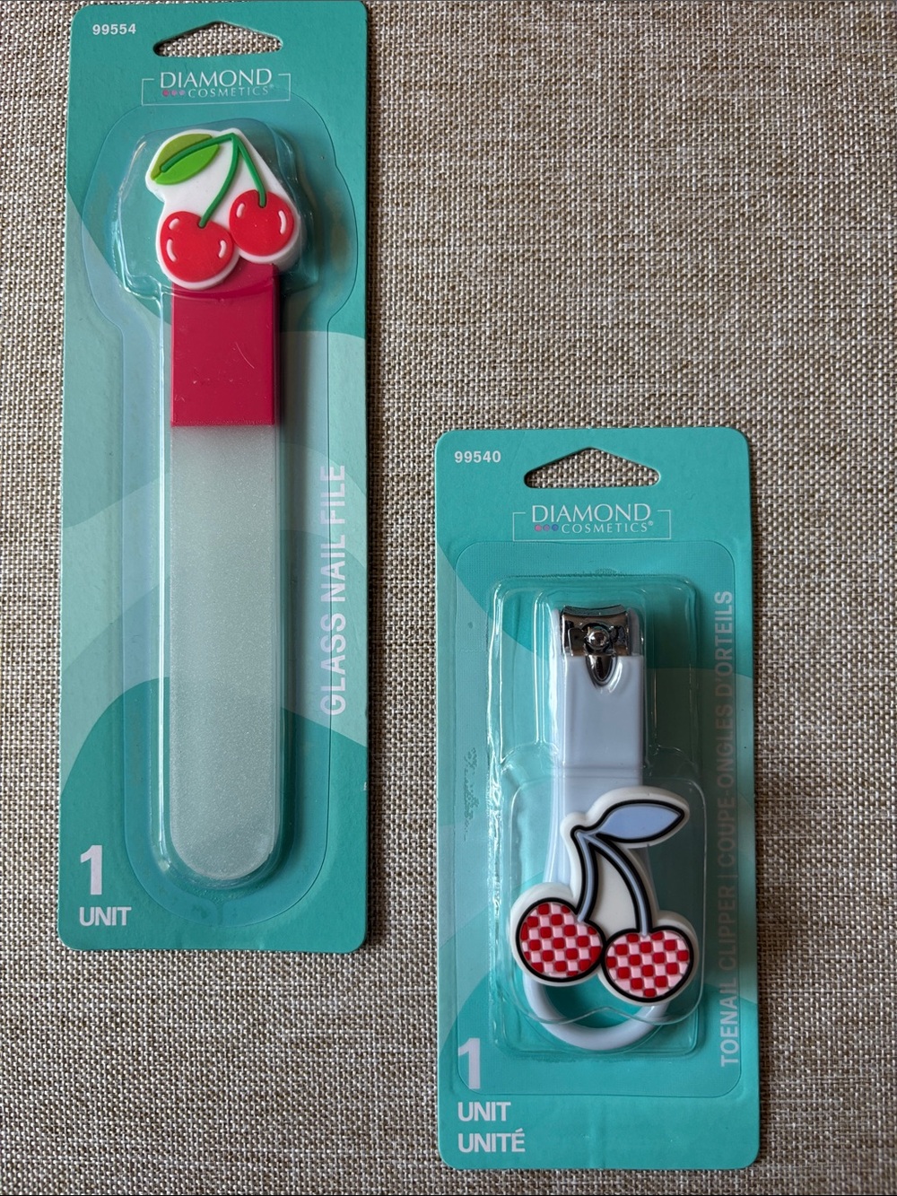 Cherry Glass Nail File and Toenail Clipper Set - Red/White Cherry